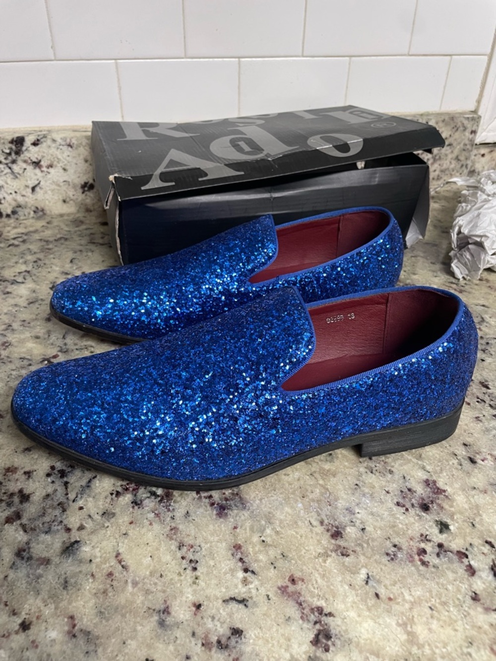 Aldo Rossini Men's Blue Glitter Slip-On Dress Loafers shoes dance band steppers